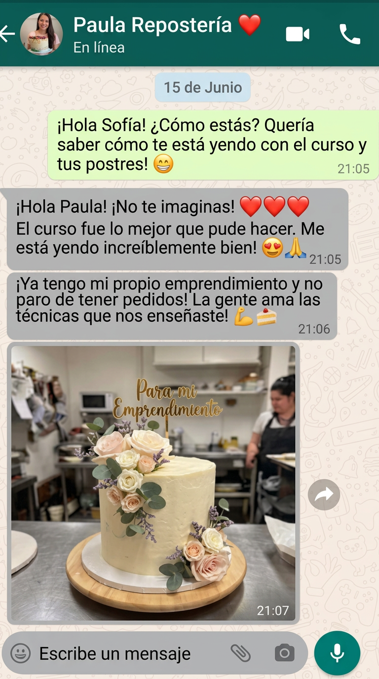 Testimonio real de otra alumna por WhatsApp